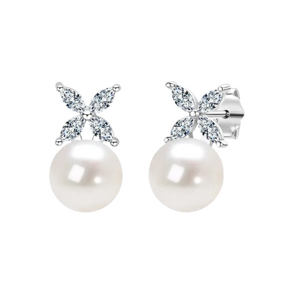 Fashionable freshwater pearl earrings s925 pure silver round strong light bulb earrings